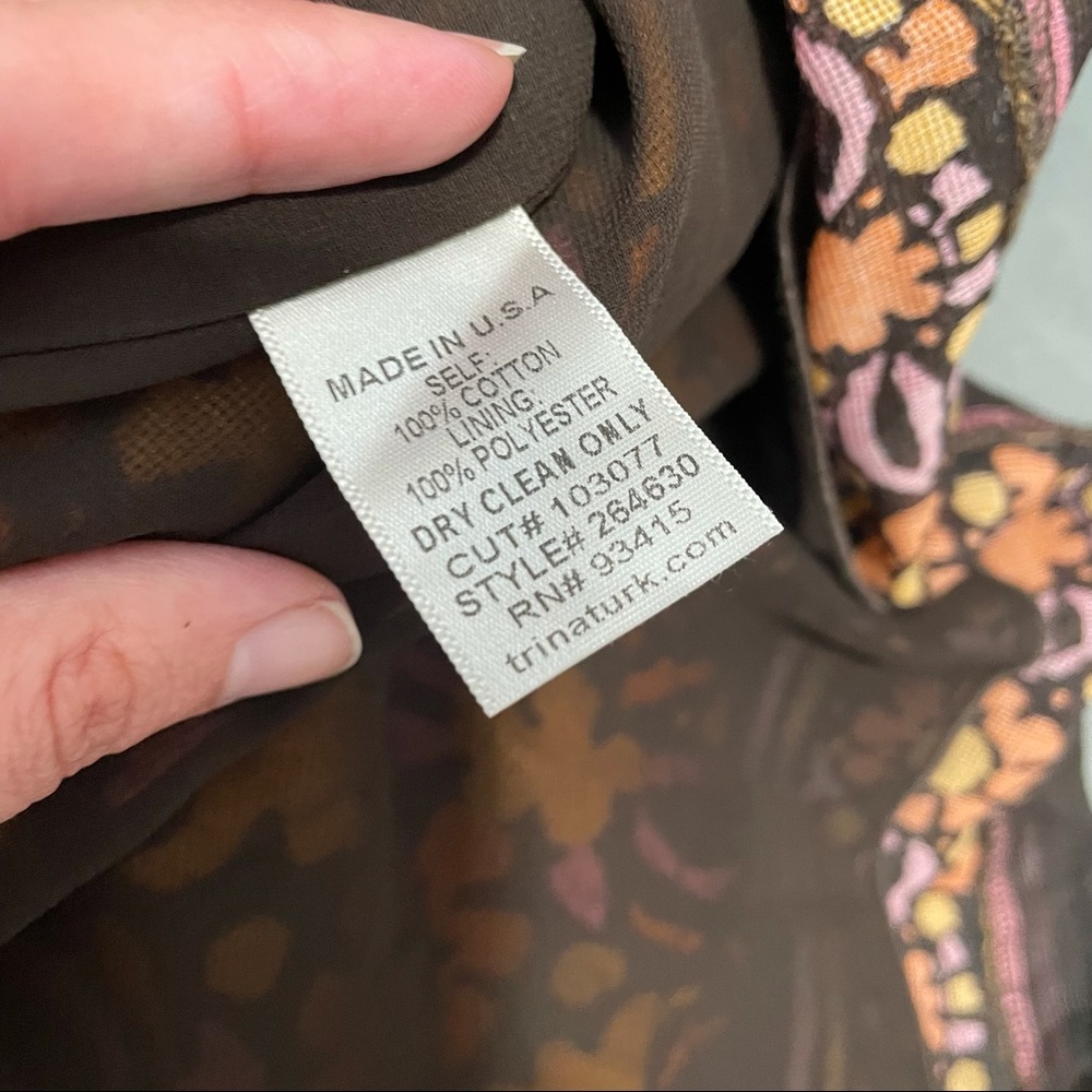 Trina Turk Brown Retro Floral Dress EUC Size 6 - Picture 5 of 6